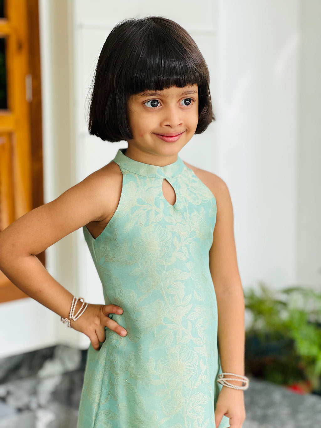 Semi Banarasi frock 💛🩷💚