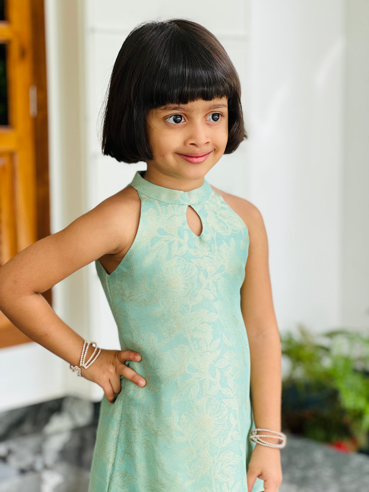 Semi Banarasi frock 💛🩷💚
