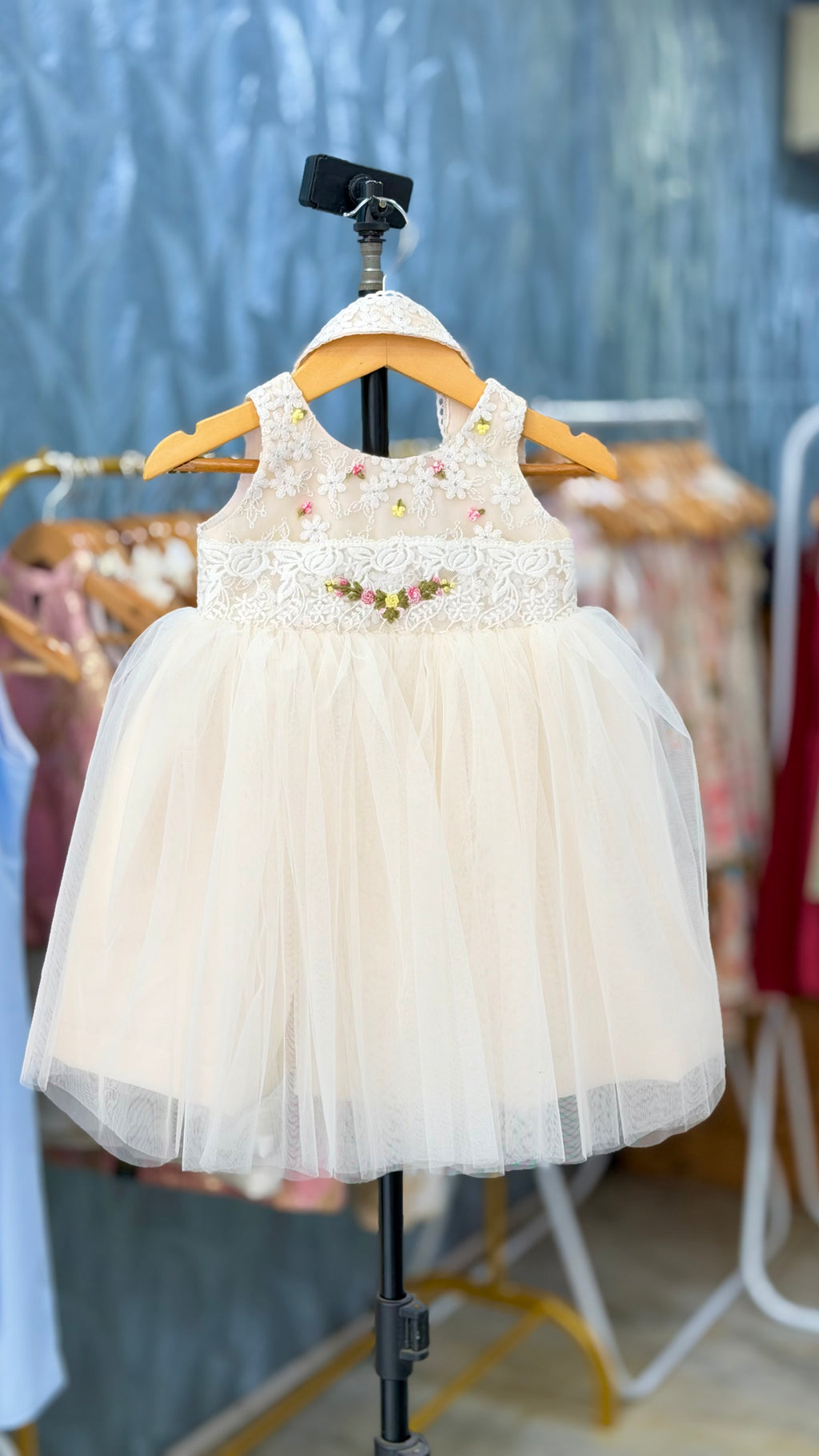 Beige Handwork Baptism frock only