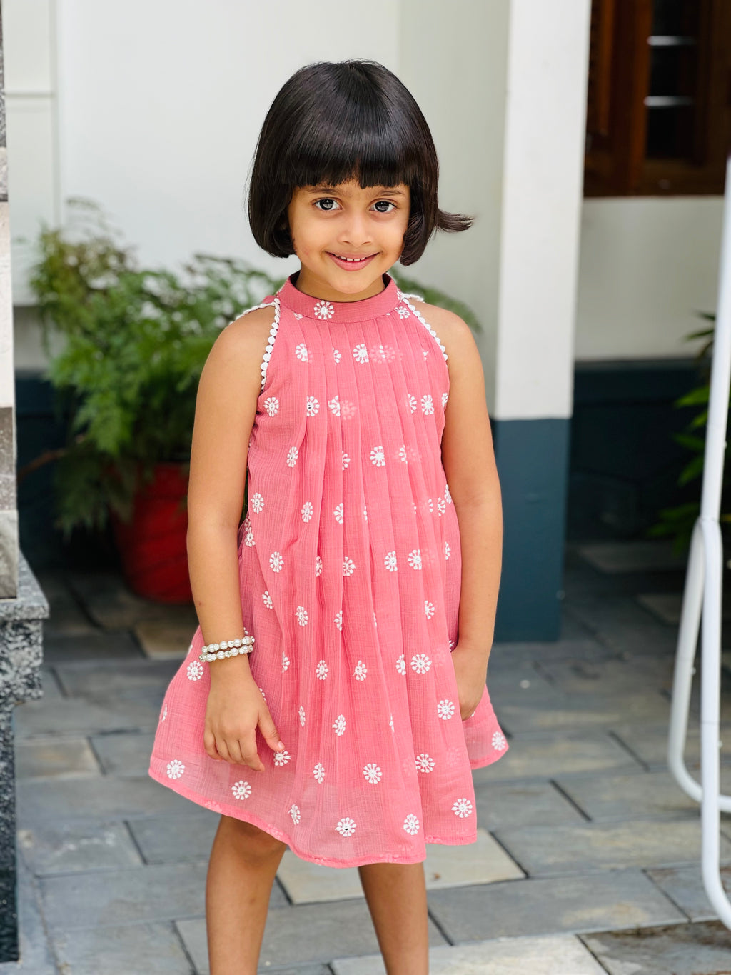 Mull chiffon frock peach