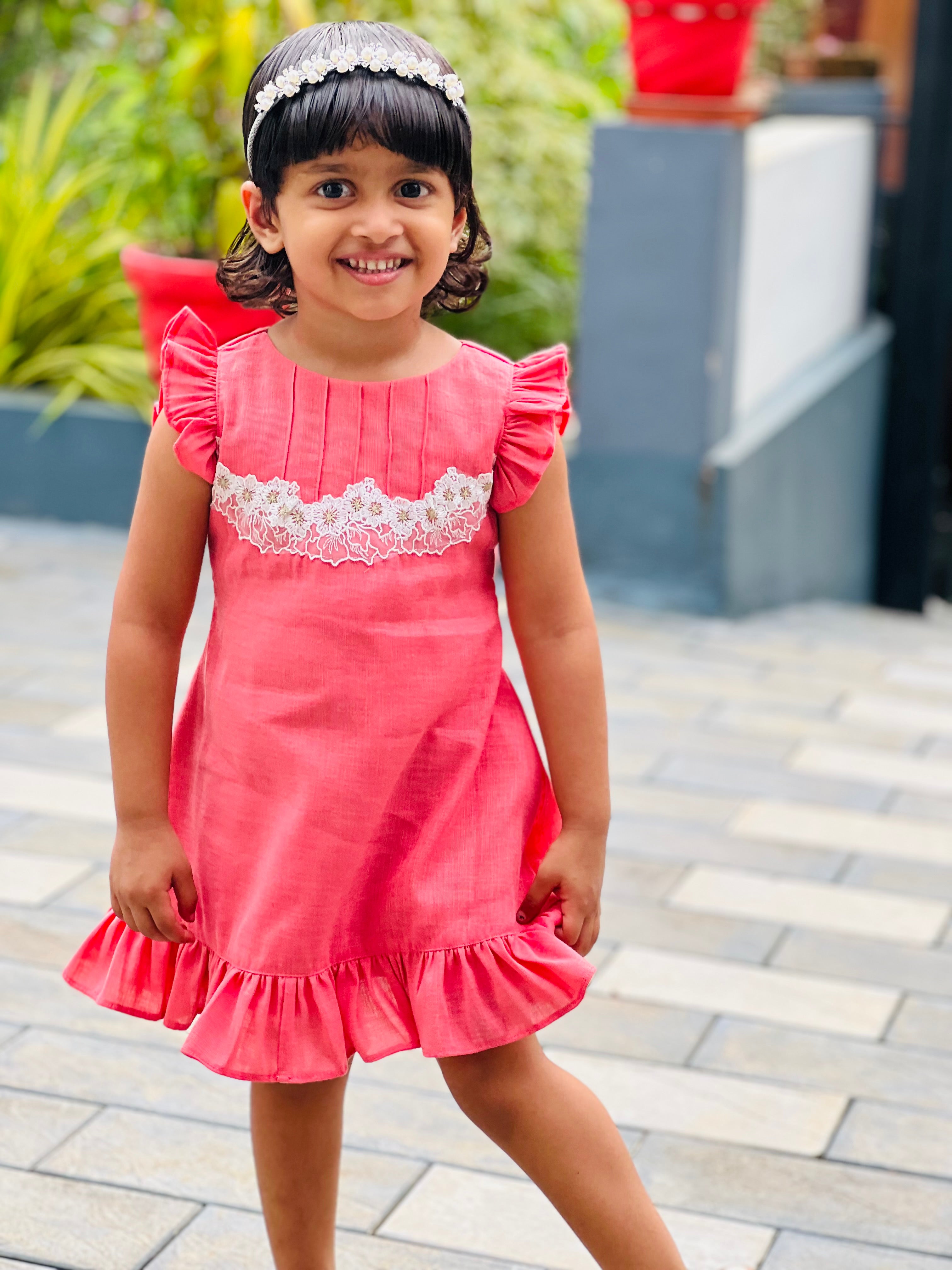 Semi linen ruffles frock 💫🤍💫🤍